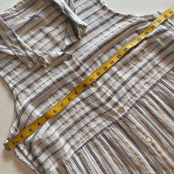 J. Jill Striped Button Sleeveless Top Womens XL White Blue Cotton Beachy Tank - Picture 6 of 7